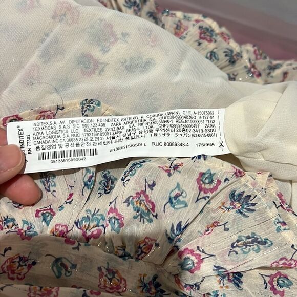 ZARA | Off White | METALLIC THREAD DRAPED PRINT DRESS - Picture 10 of 12